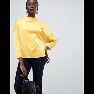 Aware by Vero Moda top wing sleeve yellow satin XL
